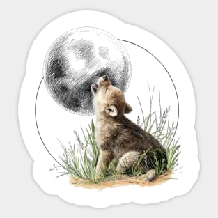 Little wolf and moon Sticker